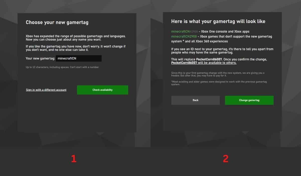Cómo cambiar el nombre de usuario de Minecraft (Guía definitiva) 3 Captura de pantalla del cambio de gamertag en Xbox