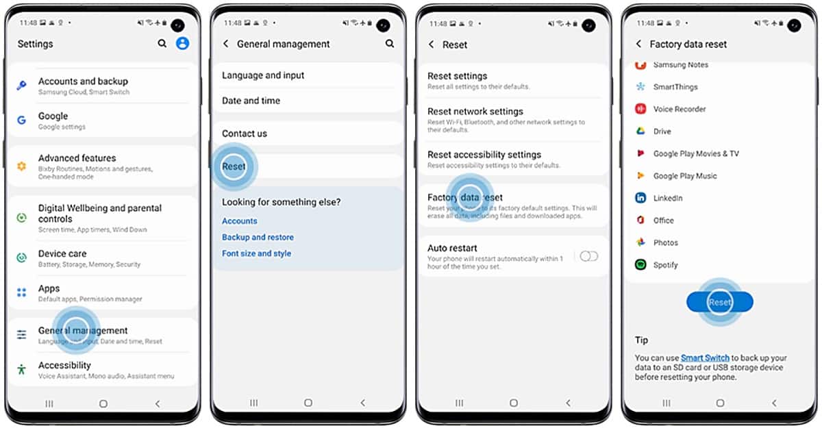 Cómo restablecer valores de fábrica y restaurar un teléfono Android 3 Al restablecer la configuración de Samsung
