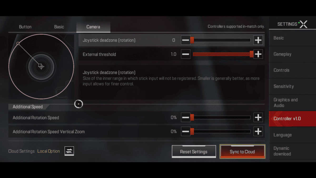 Guía del mando Apex Legends Mobile Controller: cómo configurarlo 7 Configuración de la pestaña de la cámara móvil de Apex Legends