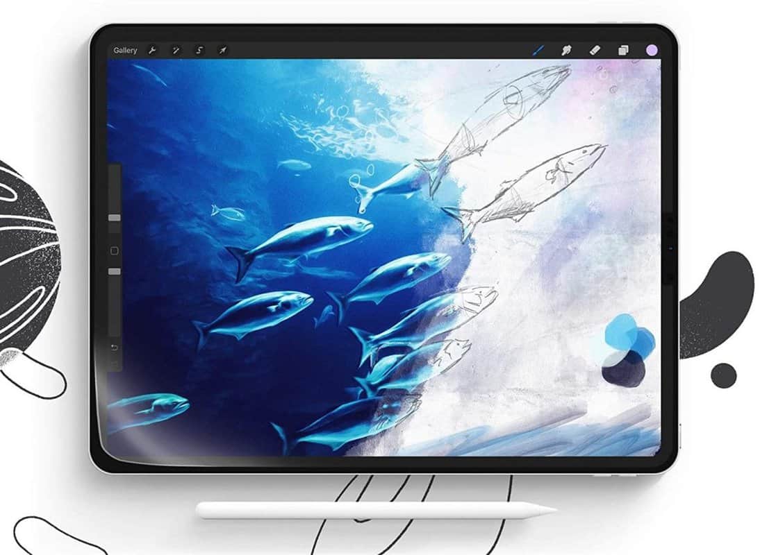 Paperlike Screen Protector: Protector de pantalla para iPad sobrevalorado 3 iPad con peces nadando en la pantalla