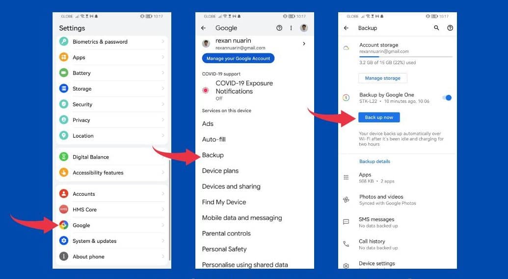 Cómo restablecer valores de fábrica y restaurar un teléfono Android 2 Copia de seguridad de Android con una cuenta de Google