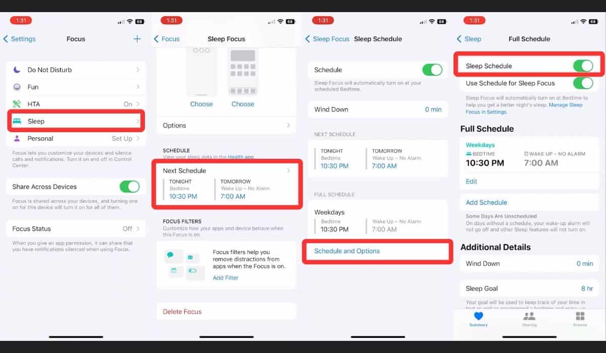 La alarma del iPhone no funciona: 11 soluciones sencillas 5 Desactivar el horario de sueño cuando la alarma del iPhone no se apaga