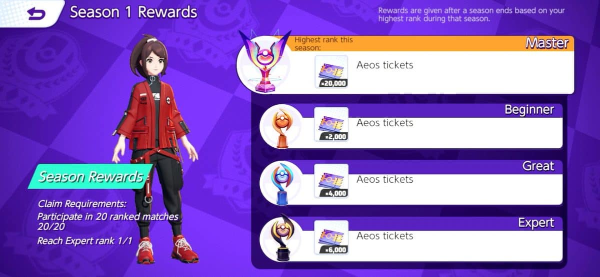 Sistema de clasificación de Pokémon Unite: niveles y cómo conseguirlos 4 Los boletos Aeos se encuentran entre las recompensas mejor calificadas