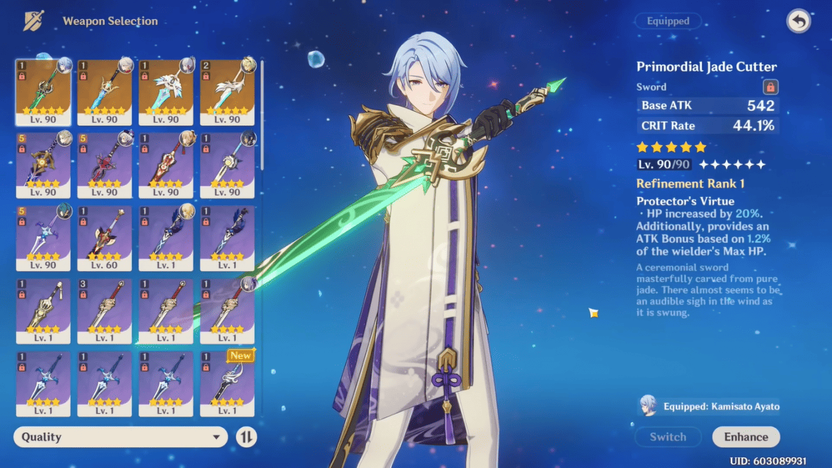 Kamisato Ayato en Genshin Impact: mejor Build 3 Kamisato Ayato Bauwaffe Original Cuchillo Esmeralda