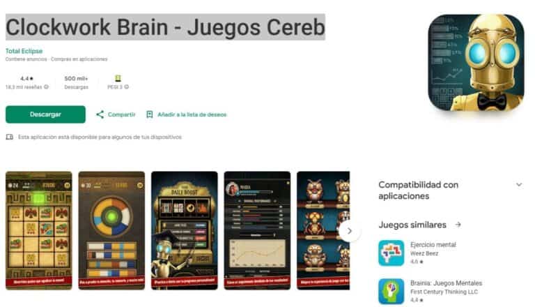 Apps para practicar el test psicotécnico con el móvil 5 Clockwork Brain Training